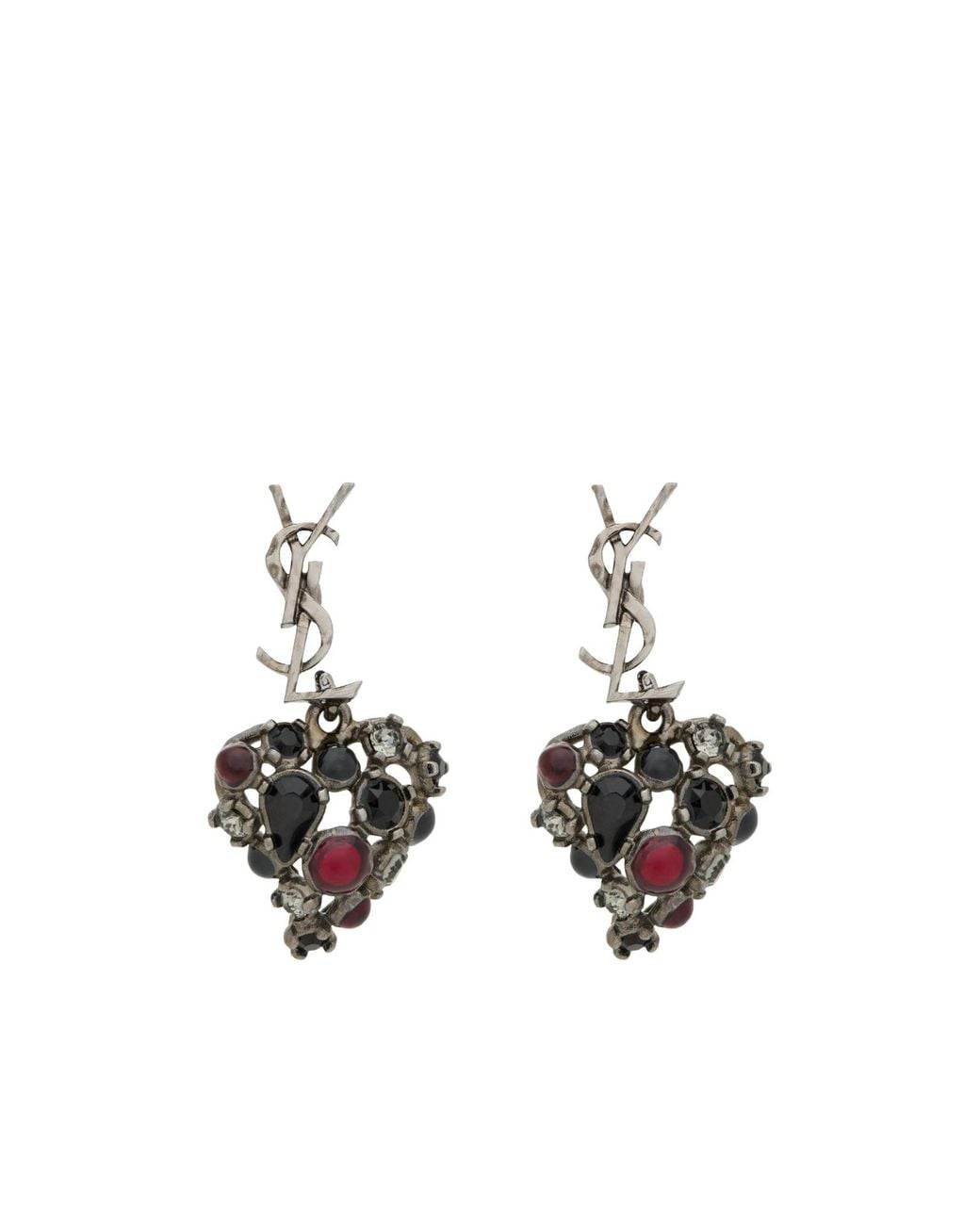Saint Laurent Metallic Cassandre Heart-Shaped Earrings
