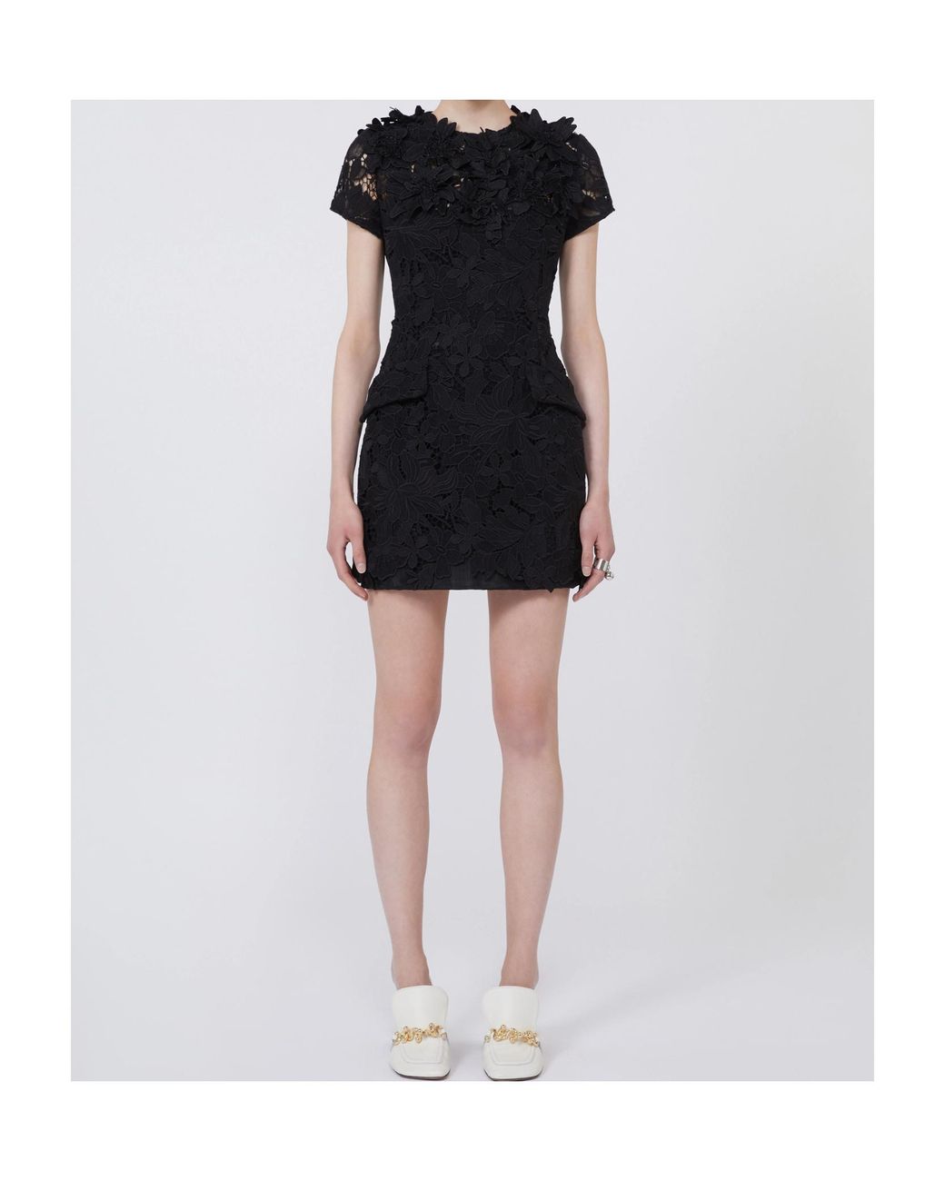Sportmax Black Floral-Appliqué Lace Dress