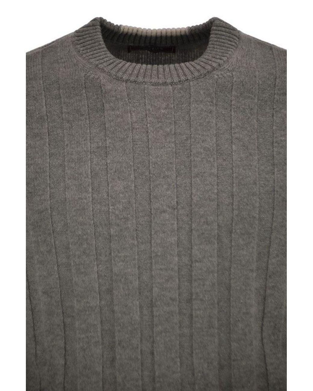 Peserico Gray Ribbed Crew-Neck Sweater for men
