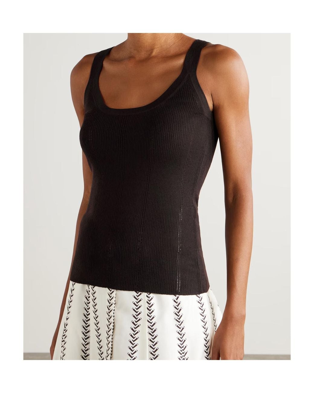 Gabriela Hearst Black Lucy Pointelle-Knit Wool Tank Top