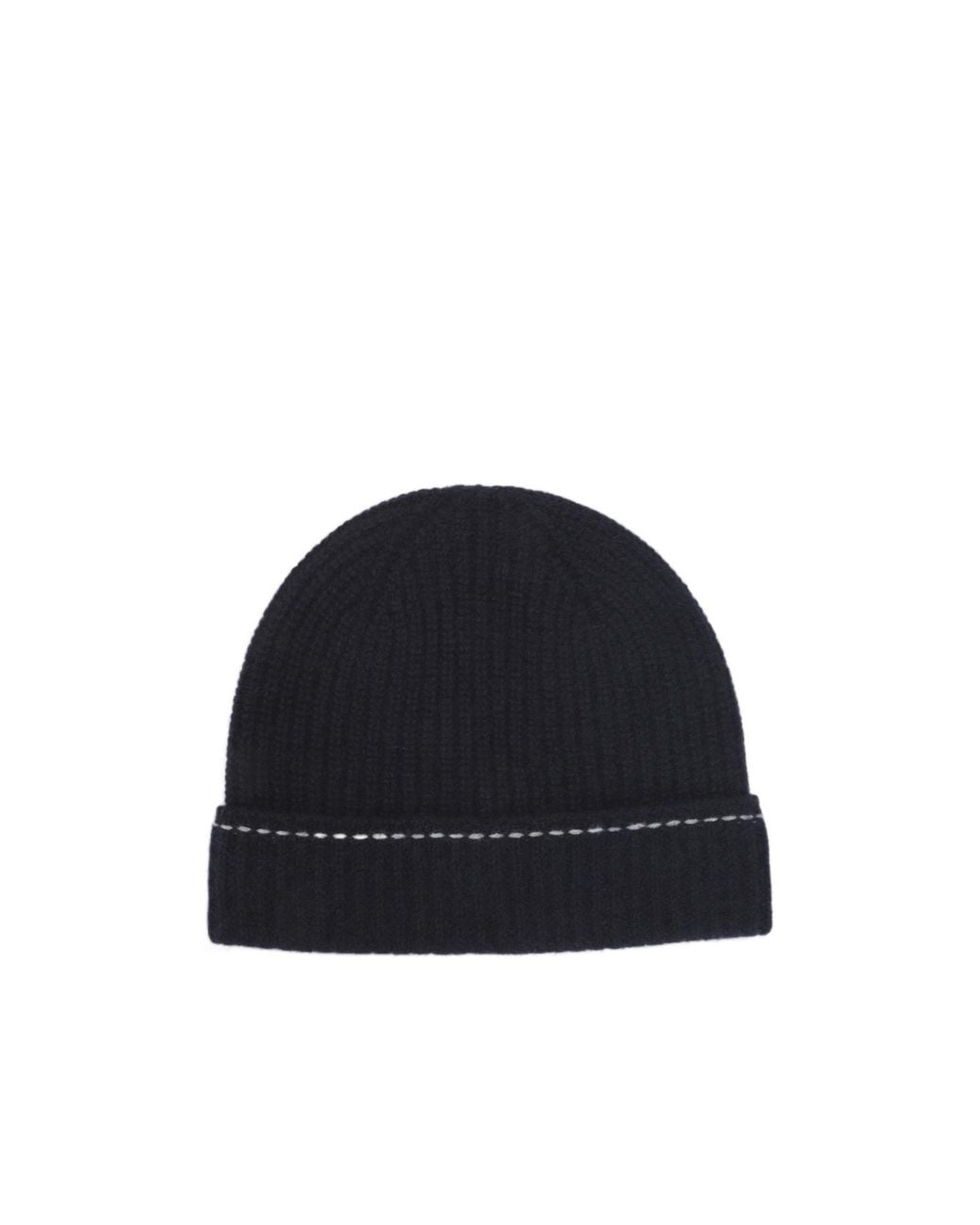 Kiton Blue Ribbed Cuff Beanie Hat for men