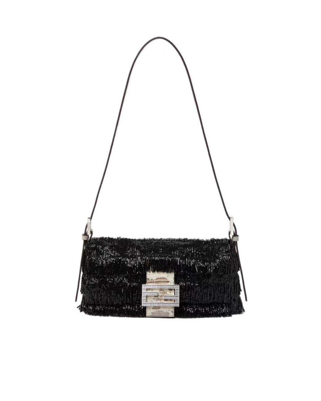 Fendi Black Re Edition Bag With Bead Fringes