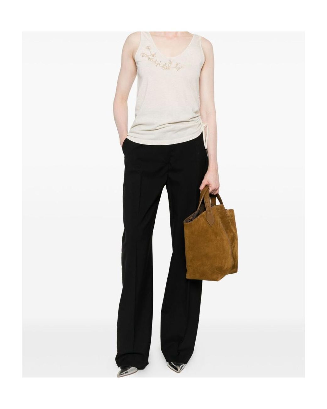 Fendi Natural Logo Detailed Embellished Tank Top