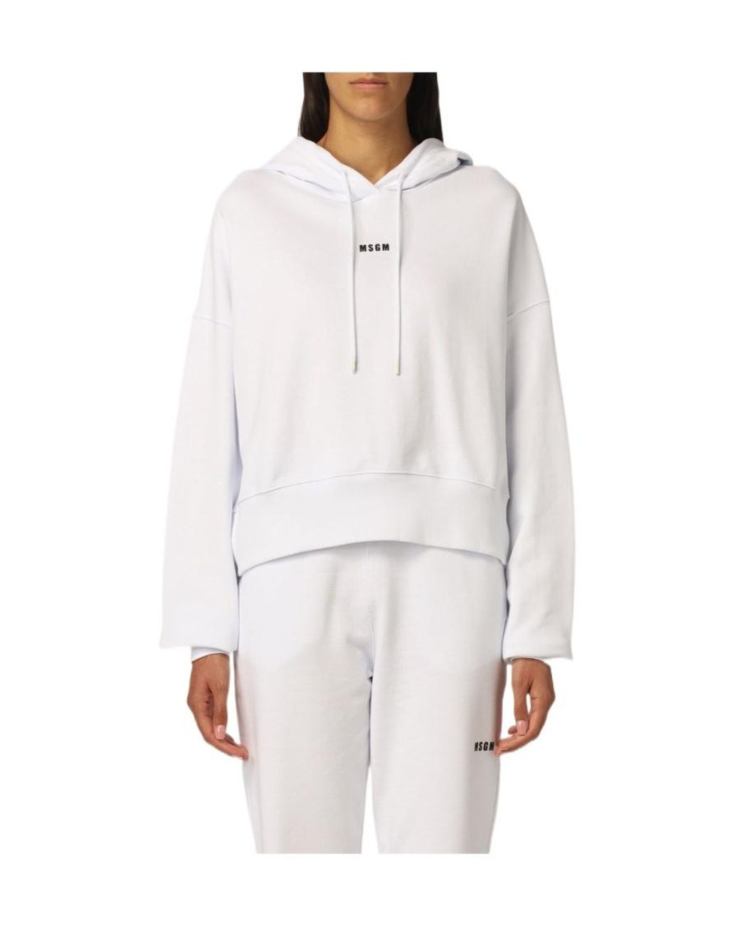 MSGM White Logo Printed Drawstring Hoodie