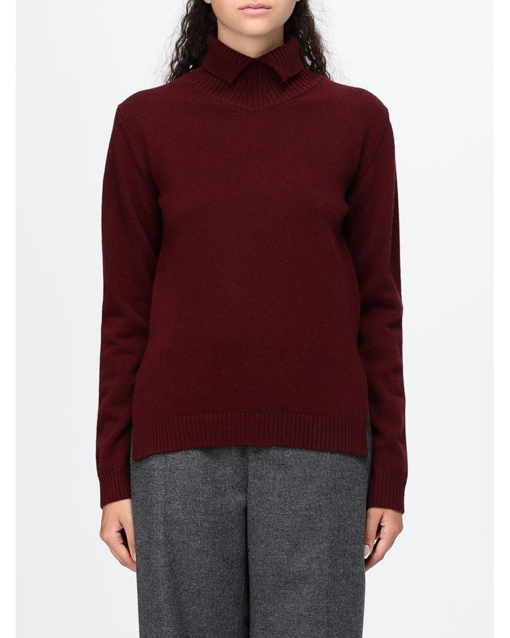 Jil Sander Red Ribbed High-Neck Jumper