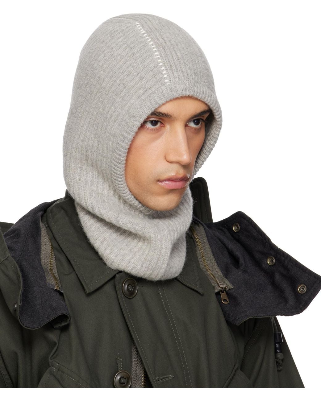 MM6 by Maison Margiela Gray Ribbed Balaclava for men