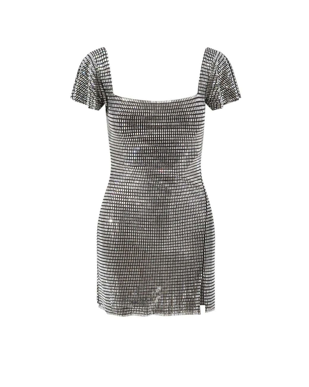 Self-Portrait Gray Rhinestone Mesh Mini Dress