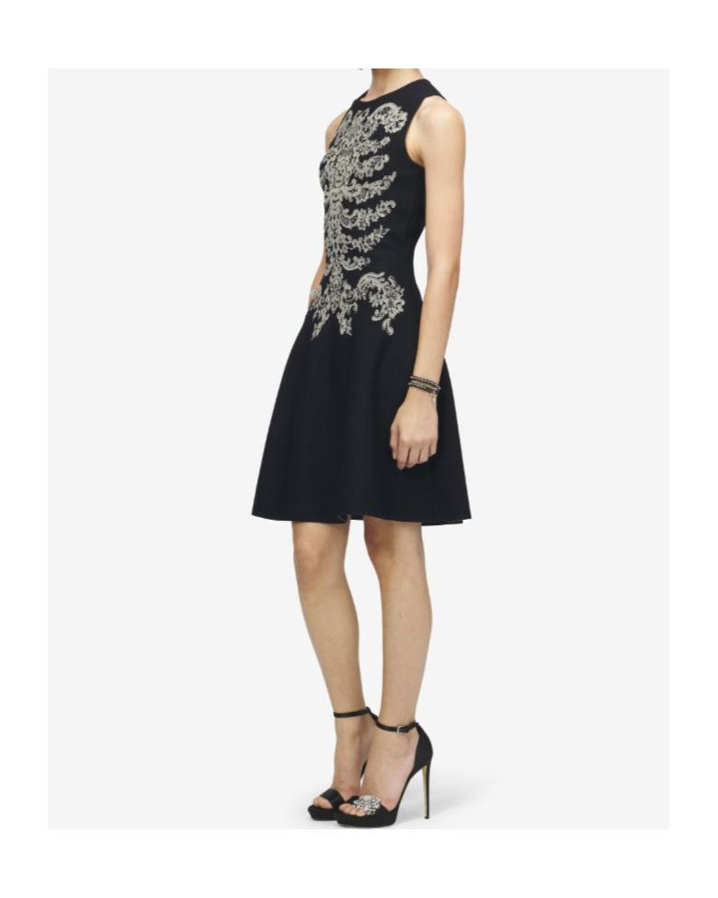 McQueen Black Lace Ribcage Jacquard Mini Dress