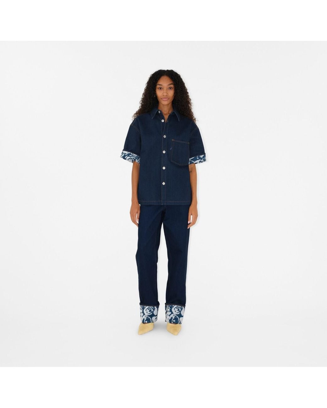 Burberry Blue Logo-Patch Straight-Leg Turn-Up Hem Jeans