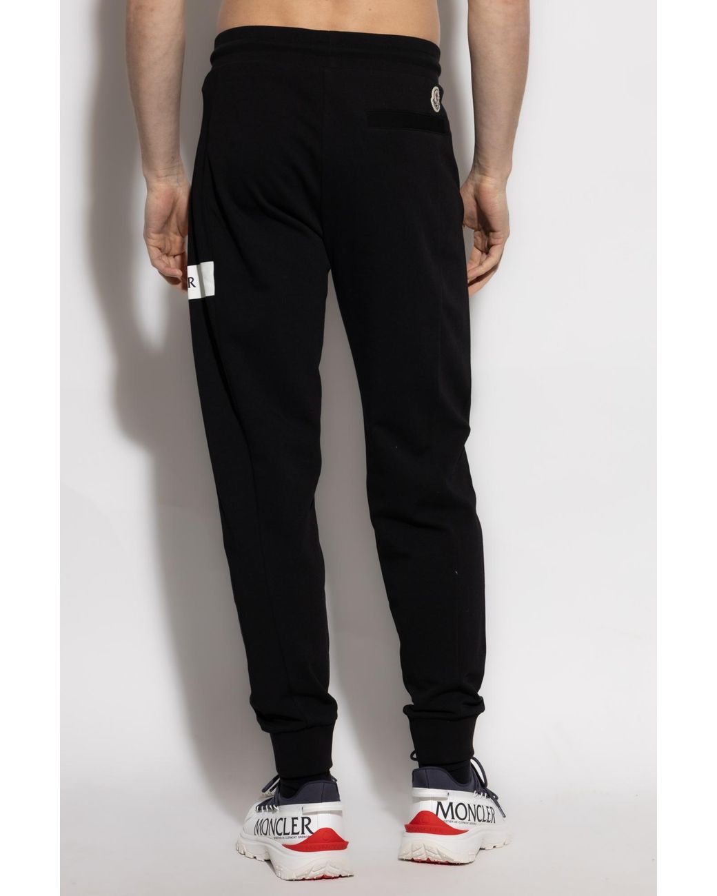 Moncler Black Logo Printed Drawstring Trousers for men