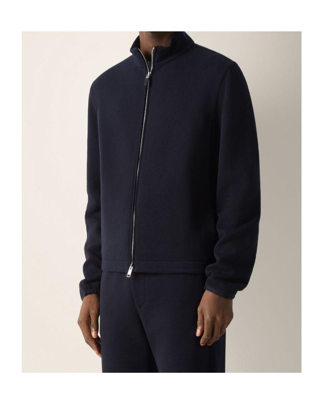 Zegna Blue High Neck Zip-Up Cardigan for men