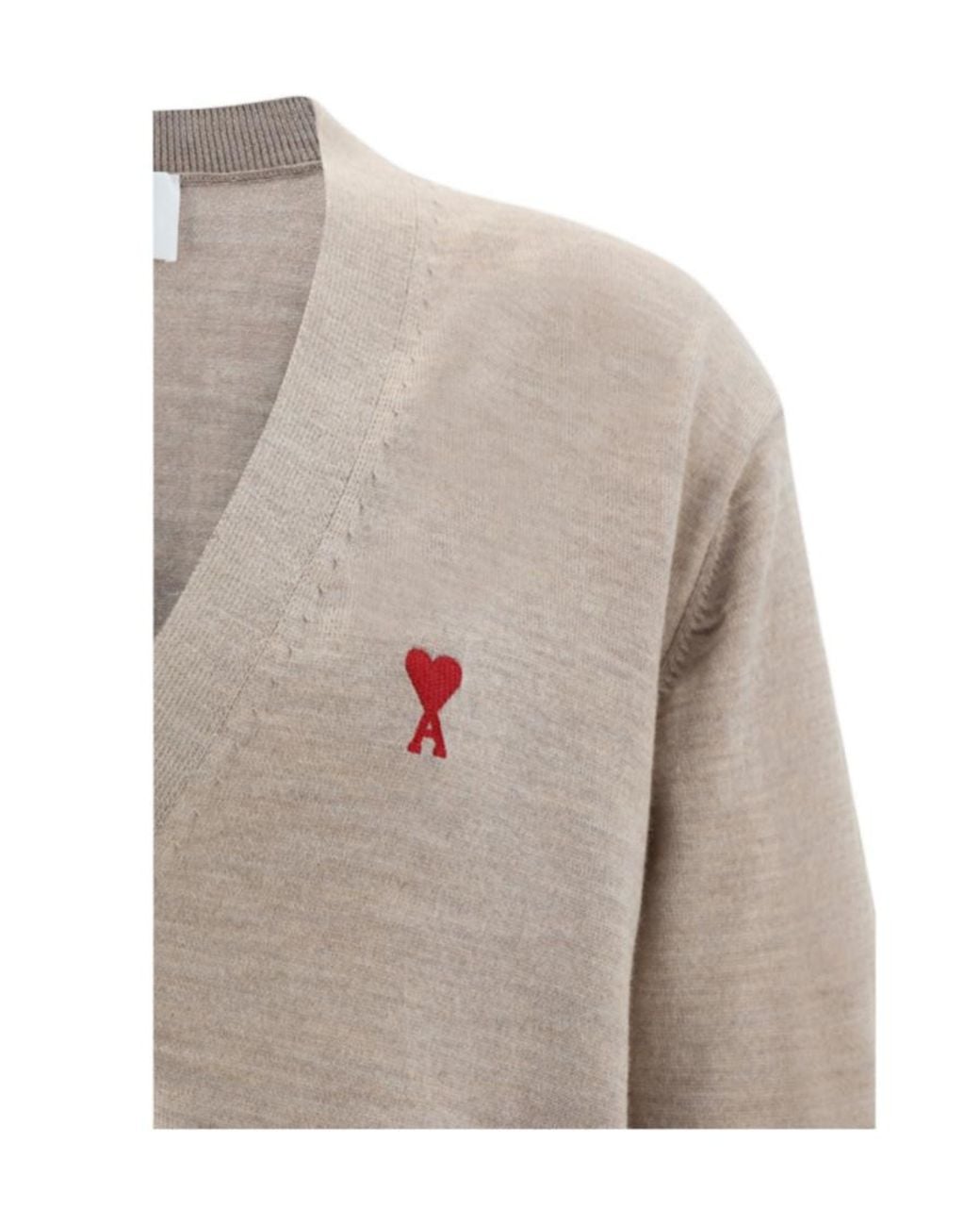 AMI Gray Ami De Coeur Logo Embroidered Buttoned Cardigan for men