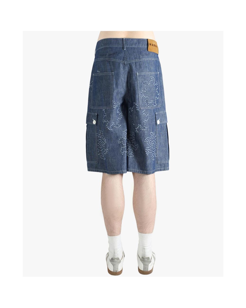 Marni Blue Embroidered Wide Leg Denim Shorts for men