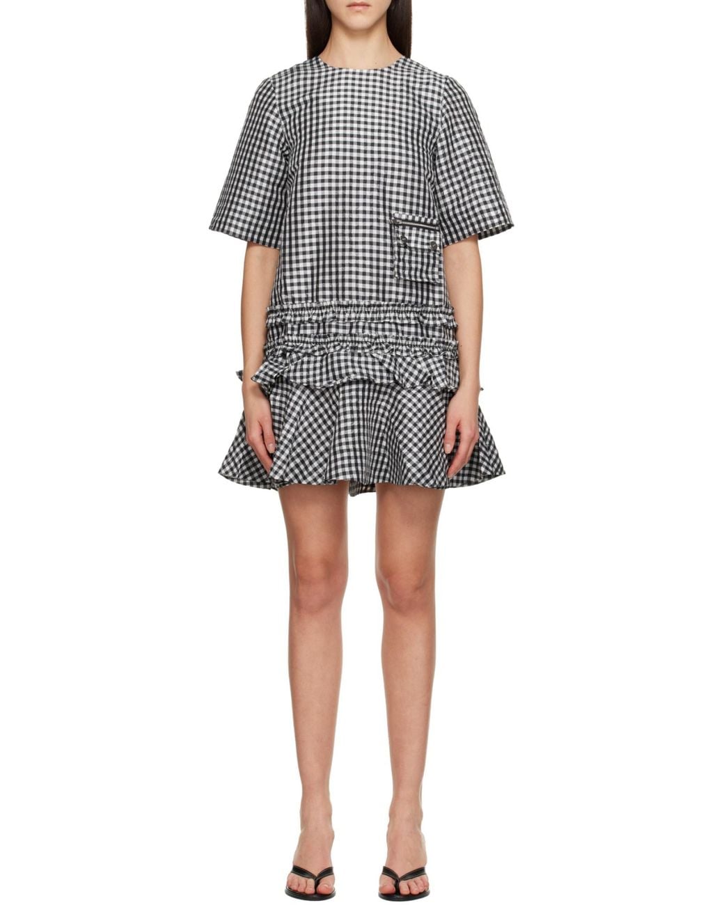 Ganni Gray Checked Mini Dress