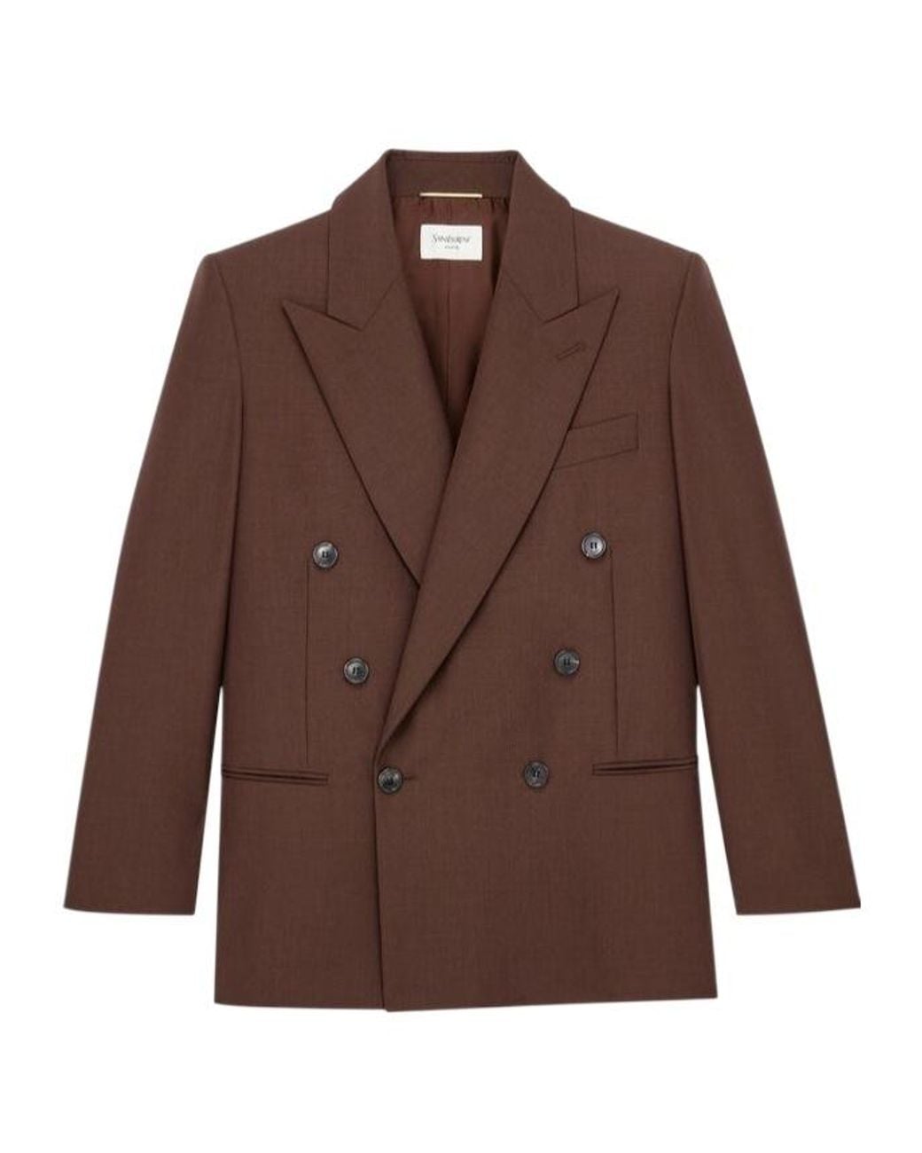 Saint Laurent Brown Double-Breasted Long-Sleeved Jacket