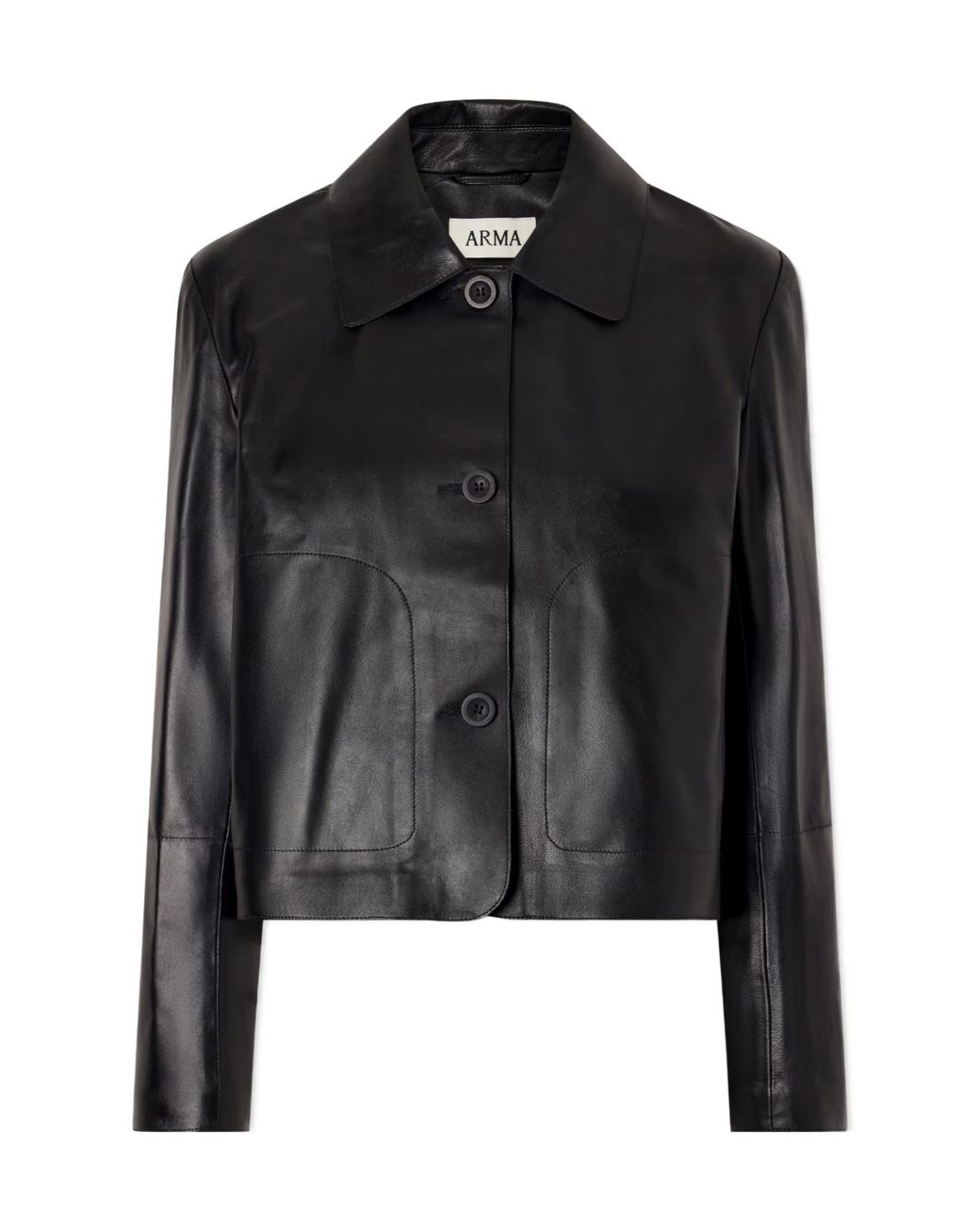 Arma Black Button-Front Leather Jacket