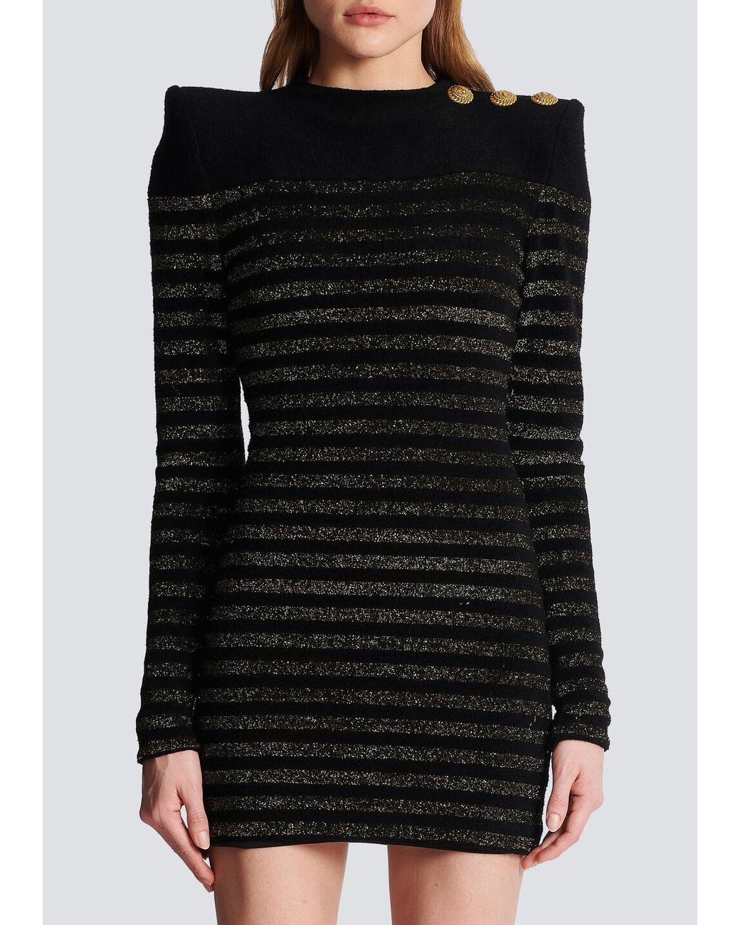 Balmain Black Striped Lurex Jersey Dress