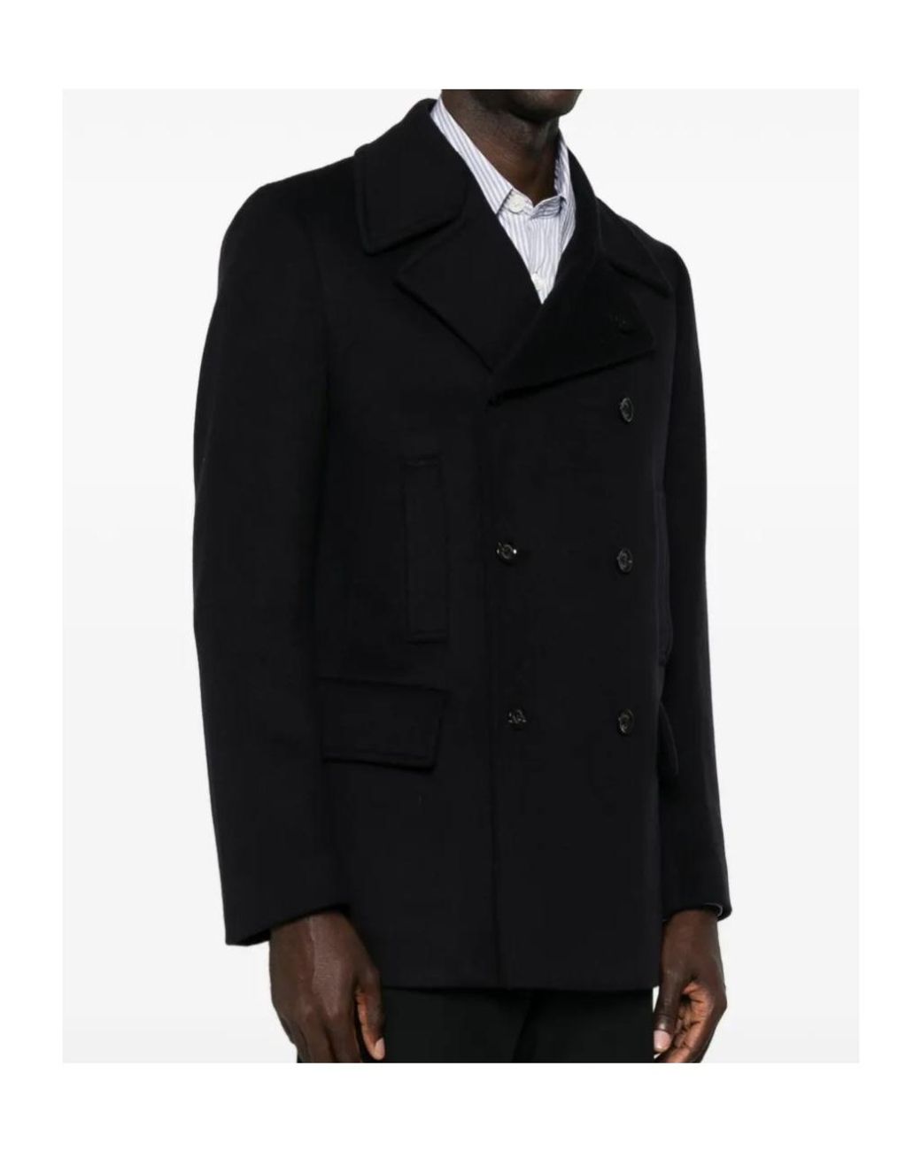 Lardini Black Double-Breasted Wool Coat for men