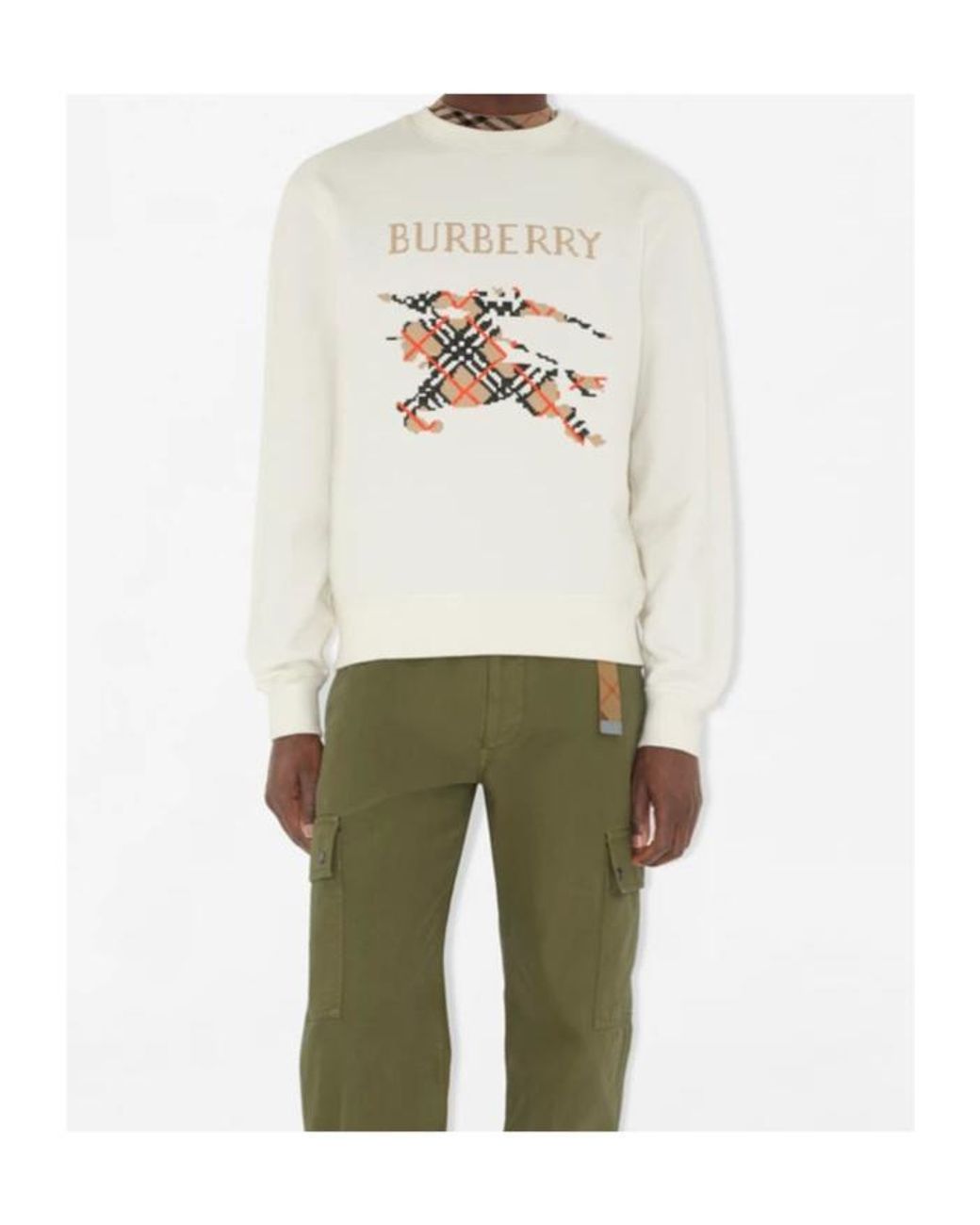 Burberry White Logo Embroidered Checked Sweatshirt for men