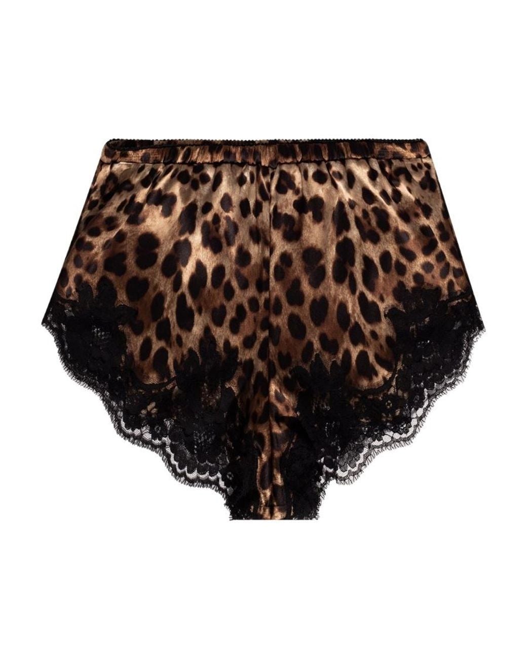 Dolce & Gabbana Black Leopard Printed Lace-Detailed Pajama Shorts