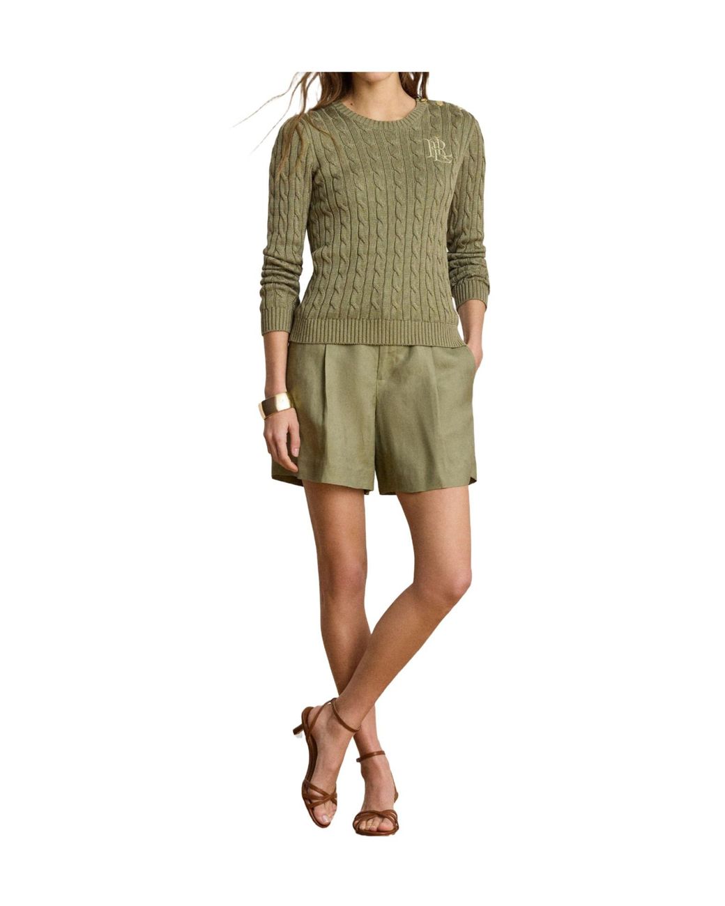 Ralph Lauren Green Classic Cable Knit Sweater
