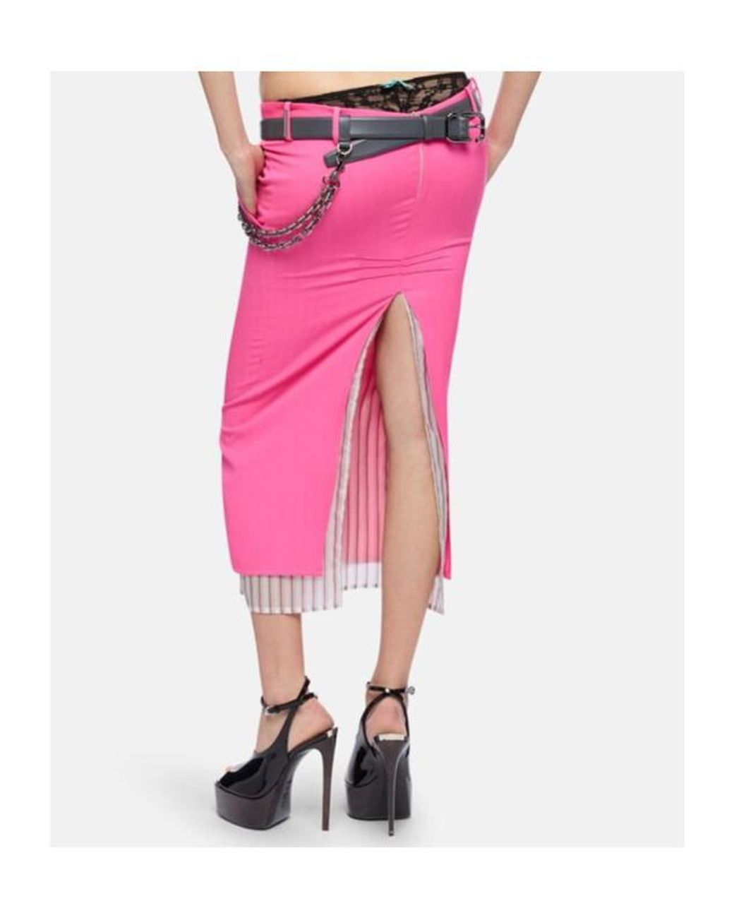 The Attico Pink The Striped-Hem Midi Skirt
