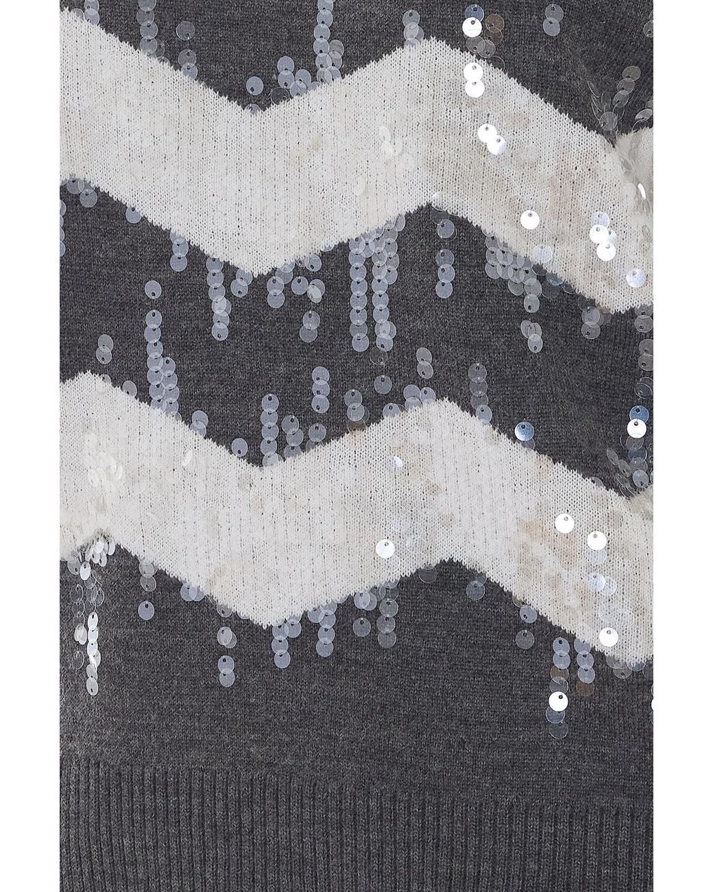Liu Jo Gray Sequined Zigzag Knitted Sweater