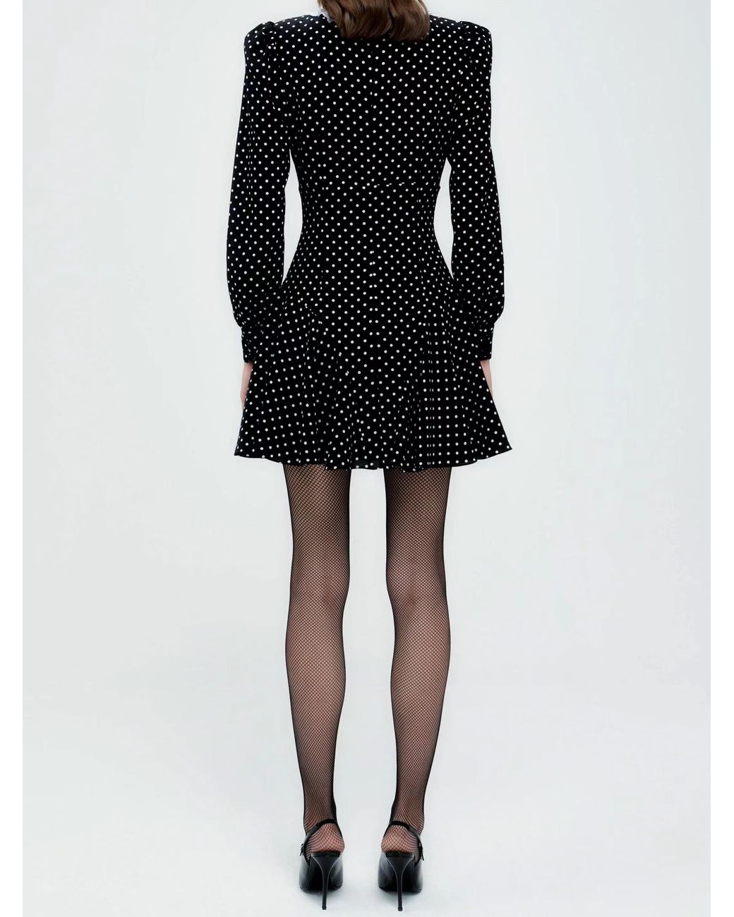 Alessandra Rich Black Lace-Trimmed Polka-Dot Mini Dress