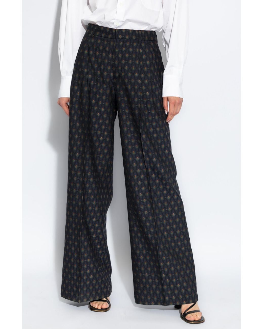 Etro Blue Decorative Pattern Straight Leg Pants