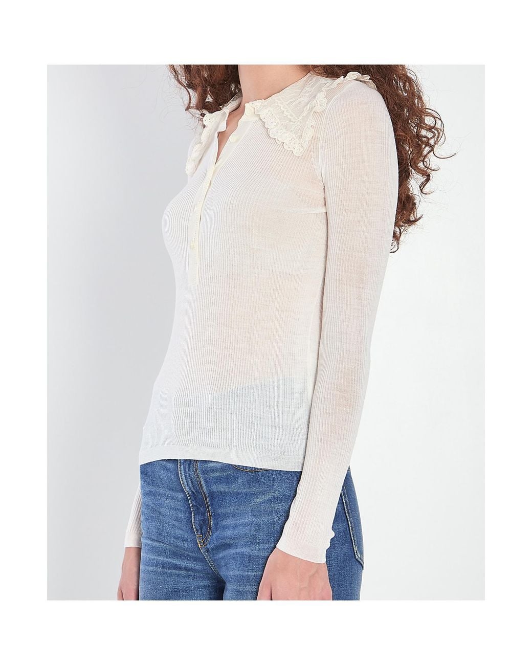 Chloé White Lace-Collar Long-Sleeve Shirt