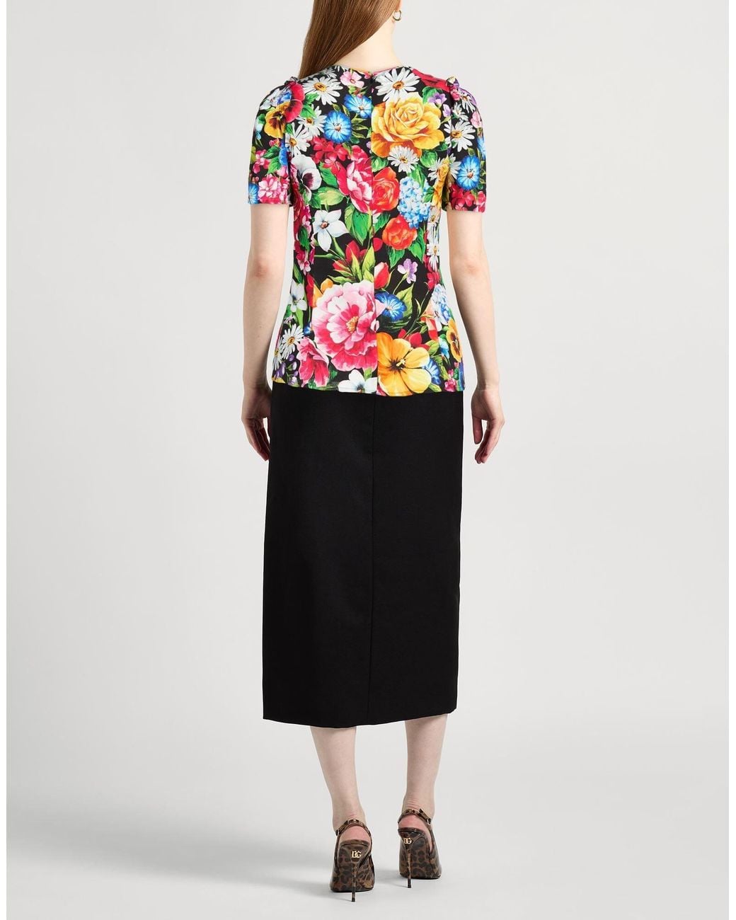 Dolce & Gabbana White Floral Short-Sleeve Ruched Top