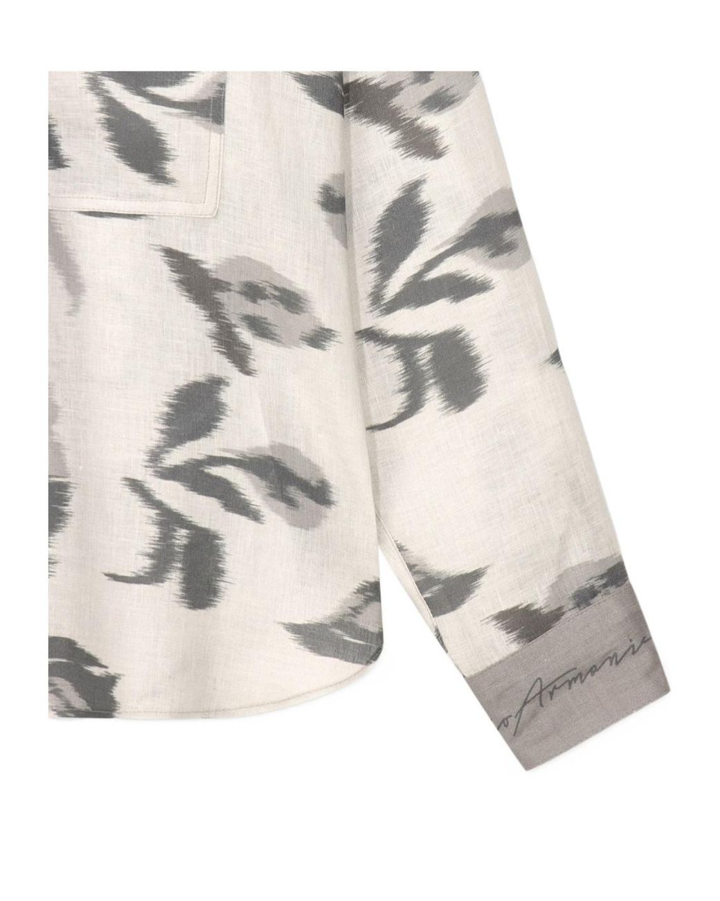Emporio Armani Natural Linen Shirt With A Chiné Flower Print And High Collar