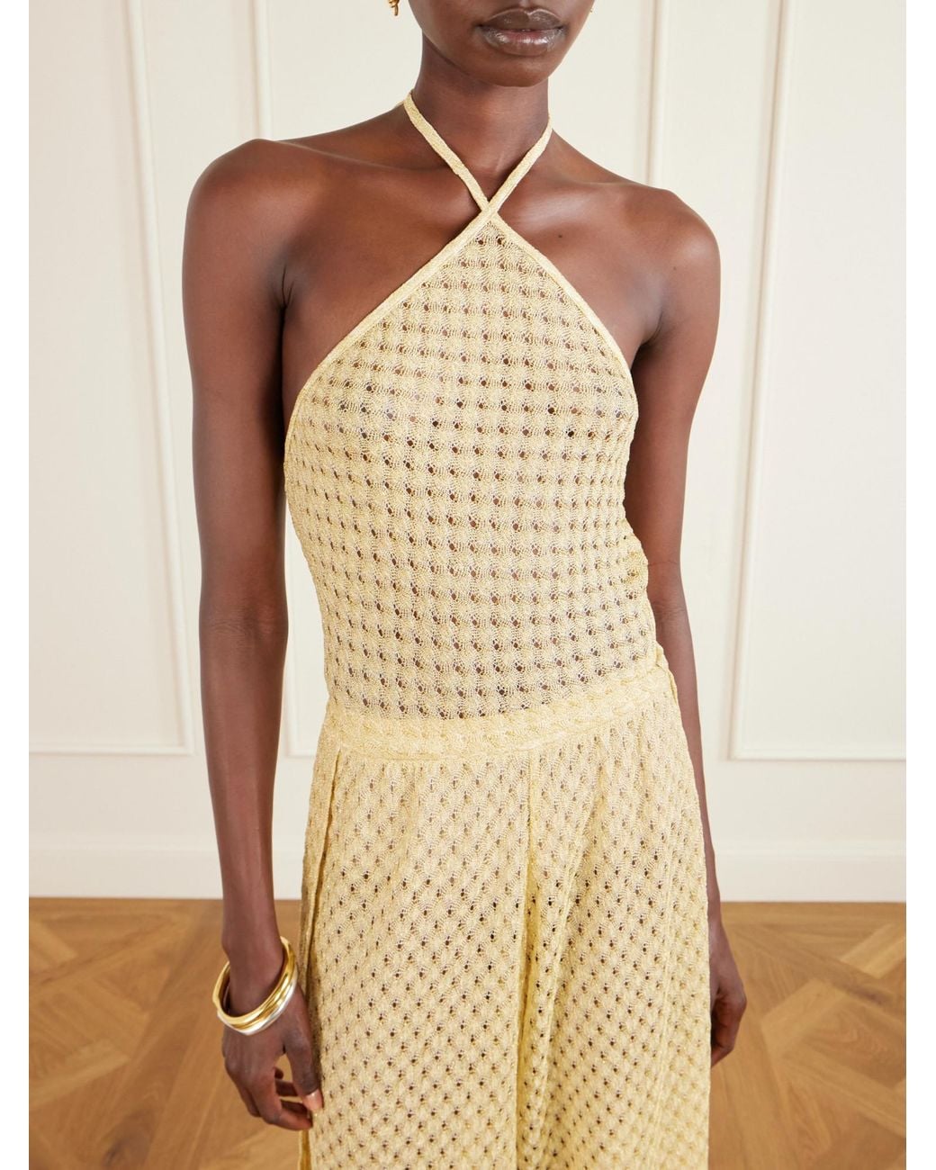 Missoni Natural Cropped Metallic Crochet-Knit Halterneck Top