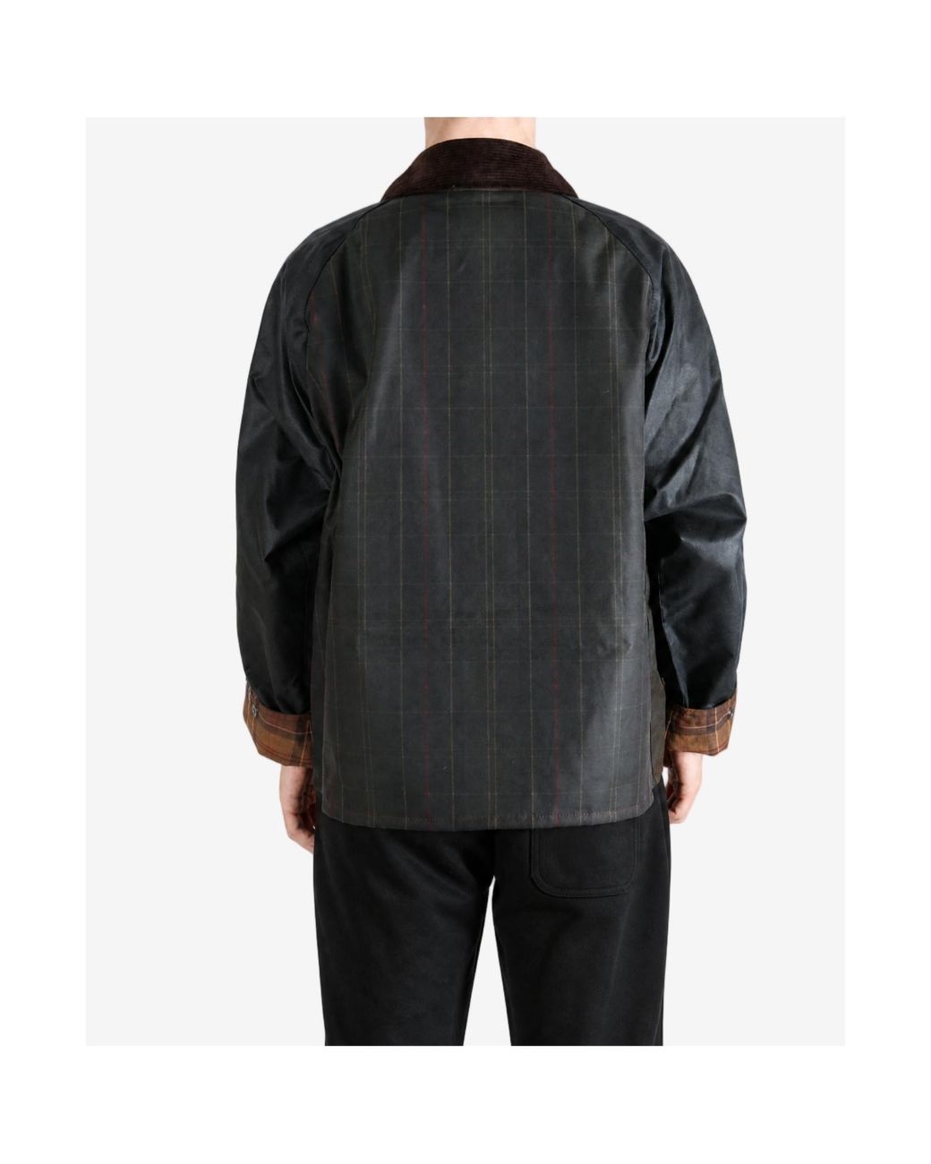 Barbour Black Tartan-Panelled Waxed-Cotton Jacket for men