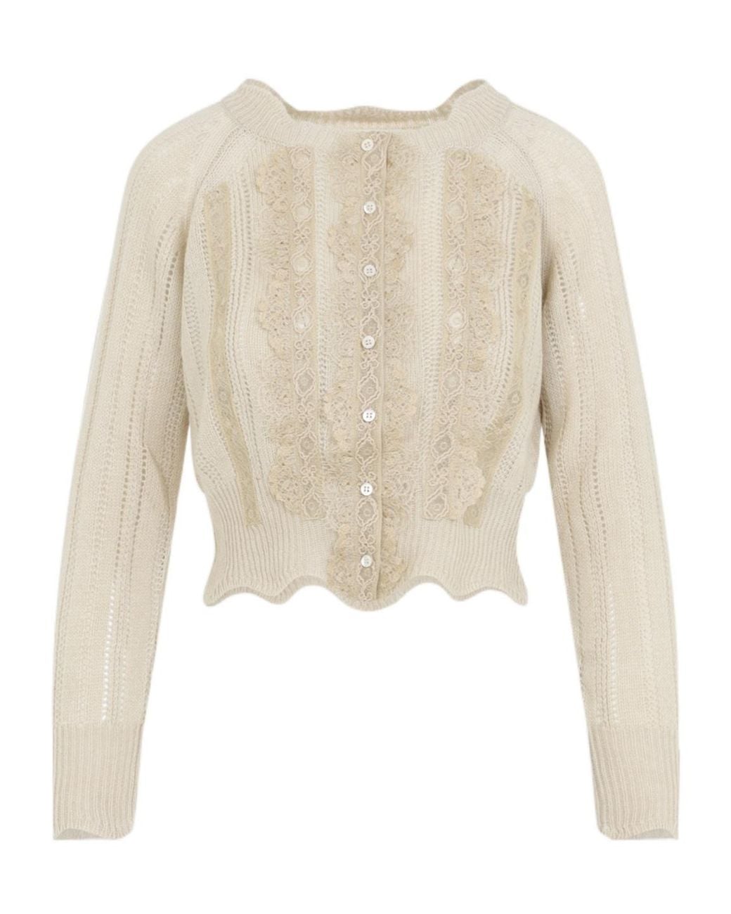 Ermanno Scervino Natural Aphyi Lace Knit Cardigan