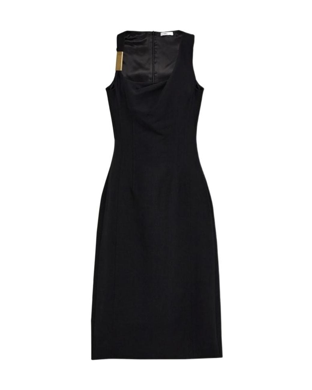 Ferragamo Black Ferragamo Gathered Neckline Corseted Dress