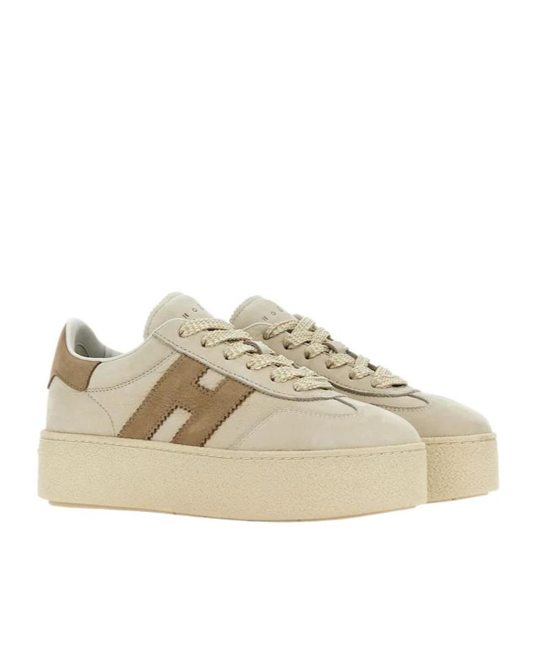 Hogan Natural Leather Platform Sneakers With Suede Accents And Iconic Logo