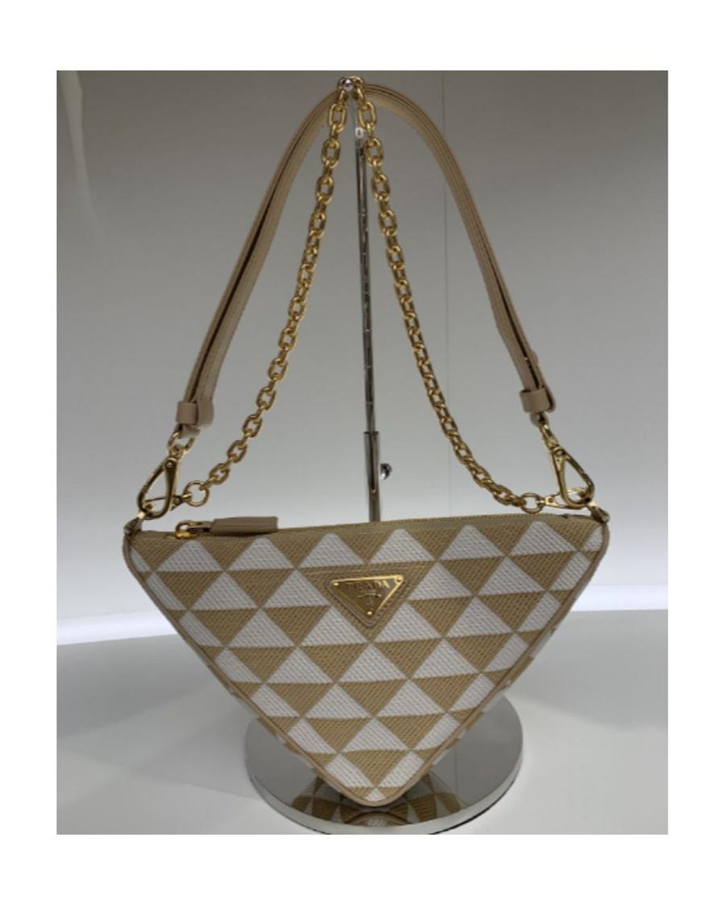 Prada White Logo-Triangle Embroidered Zipped Mini Shoulder Bag