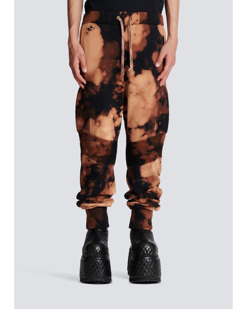 Balmain Orange Cotton Jogging Bottoms With Burnt Print for men