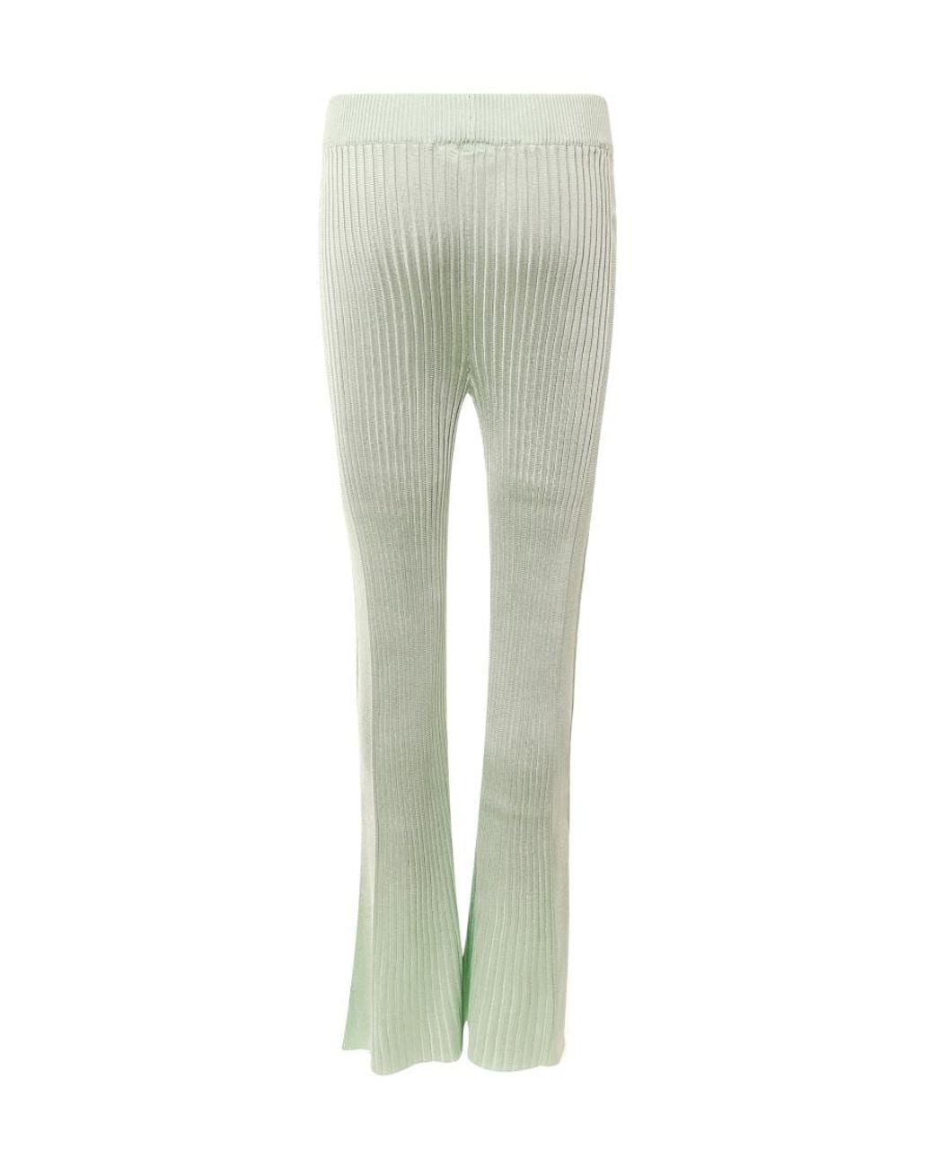 Jil Sander Green High-Waisted Ribbed-Knit Trousers