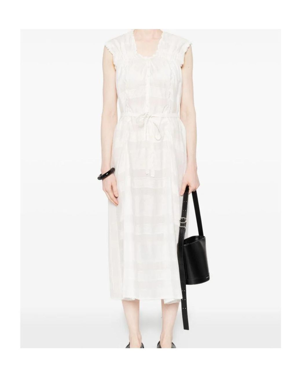 Low Classic White Tie-Waist Midi Dress