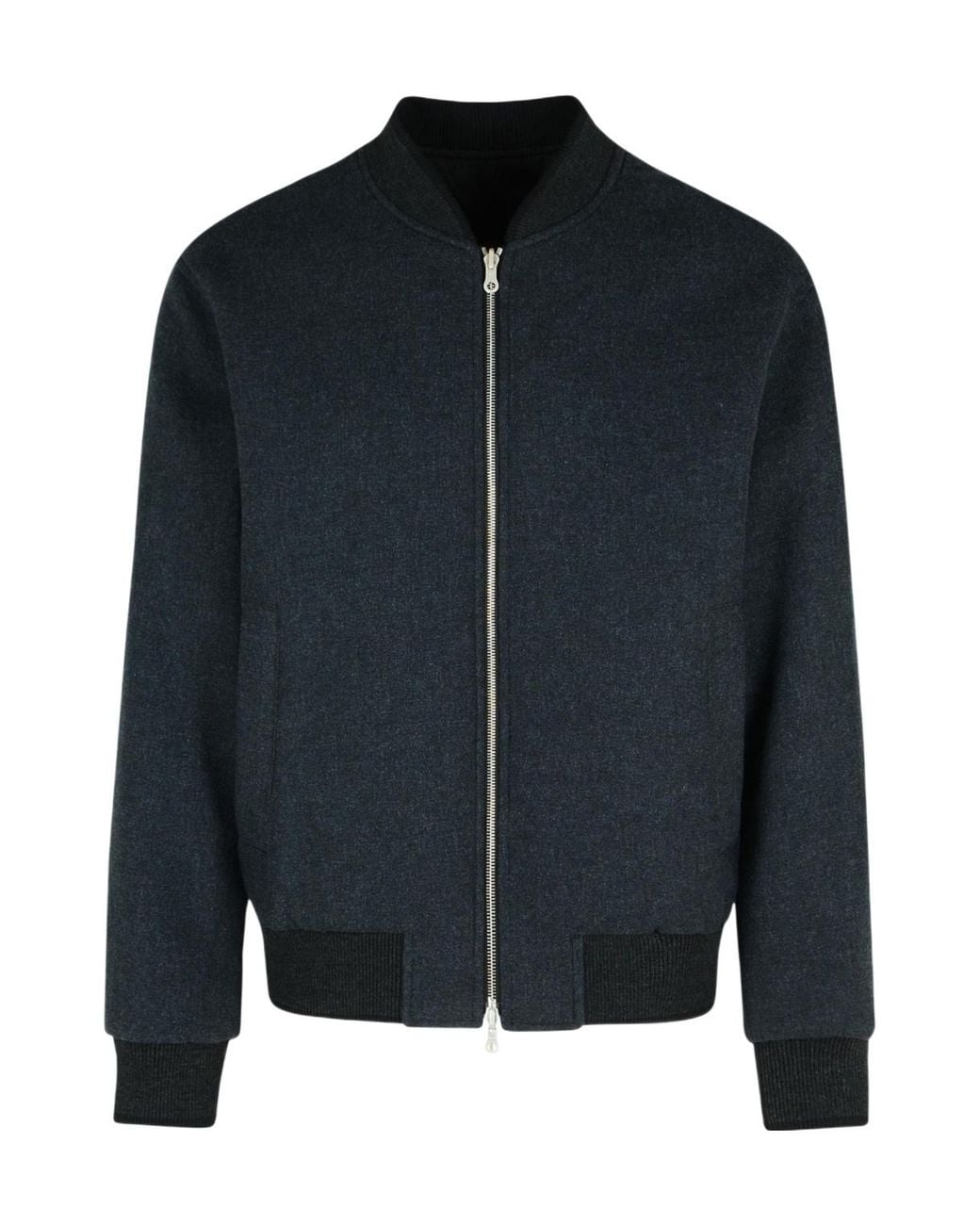 Dries Van Noten Blue Ribbed Stand-Up Collar Jacket for men