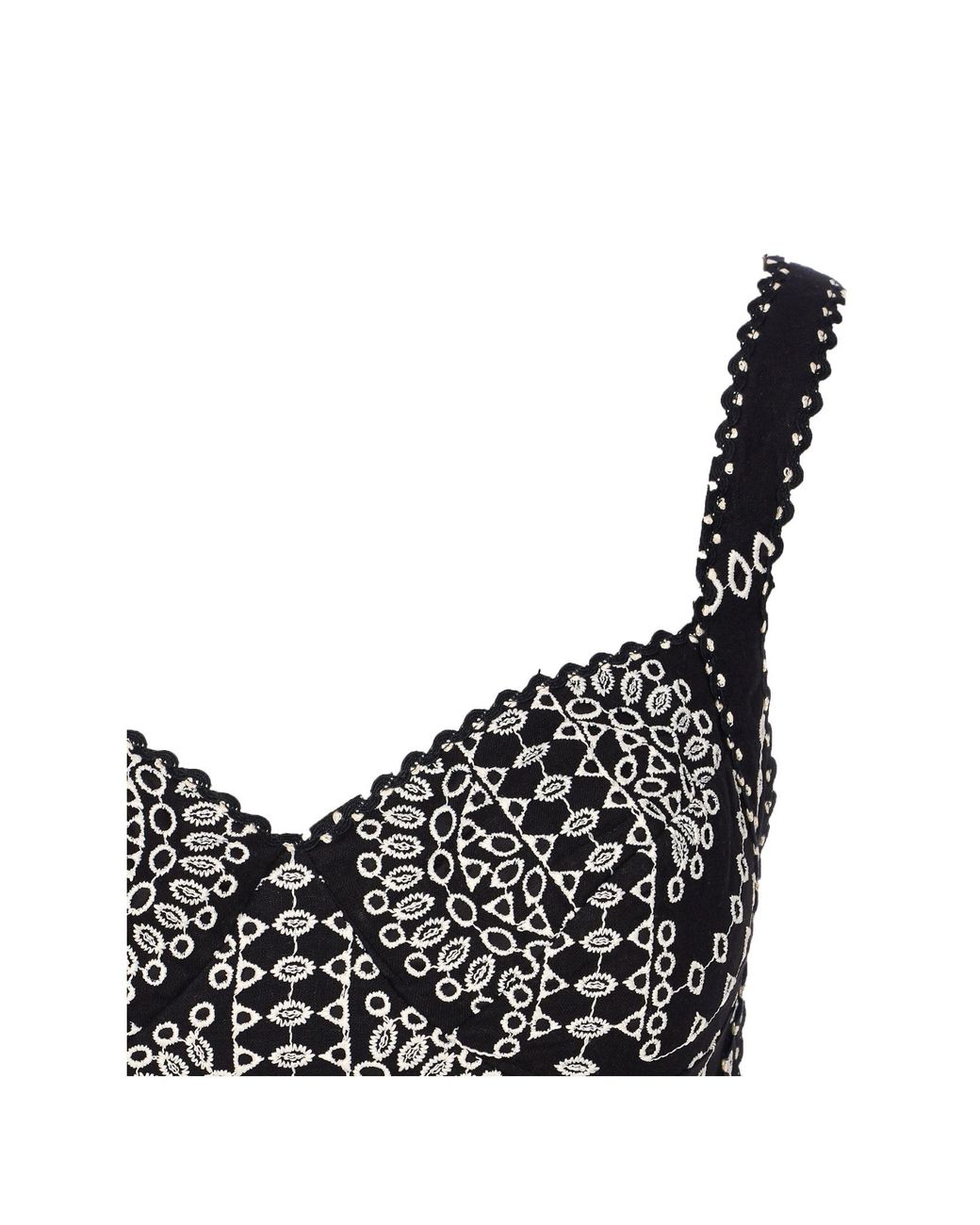 Charo Ruiz Black Goldie Scalloped-Hem Embroidered Crop Top