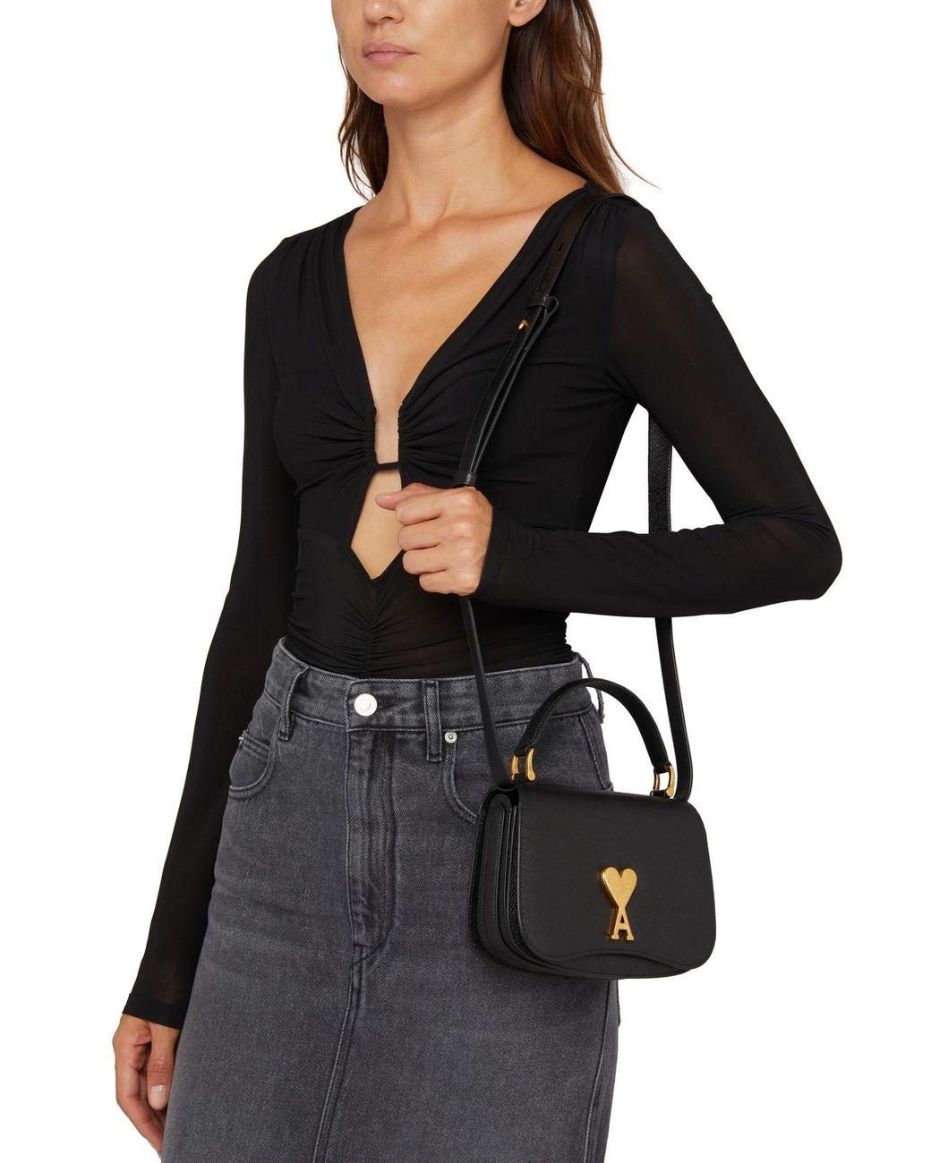 ショルダーバッグ・ポシェット Ami Paris Leather Shoulder Bag With Monogram Logo Ami Paris Logo, Letter, Logo Finish Shoulder Bag in Black | Lyst