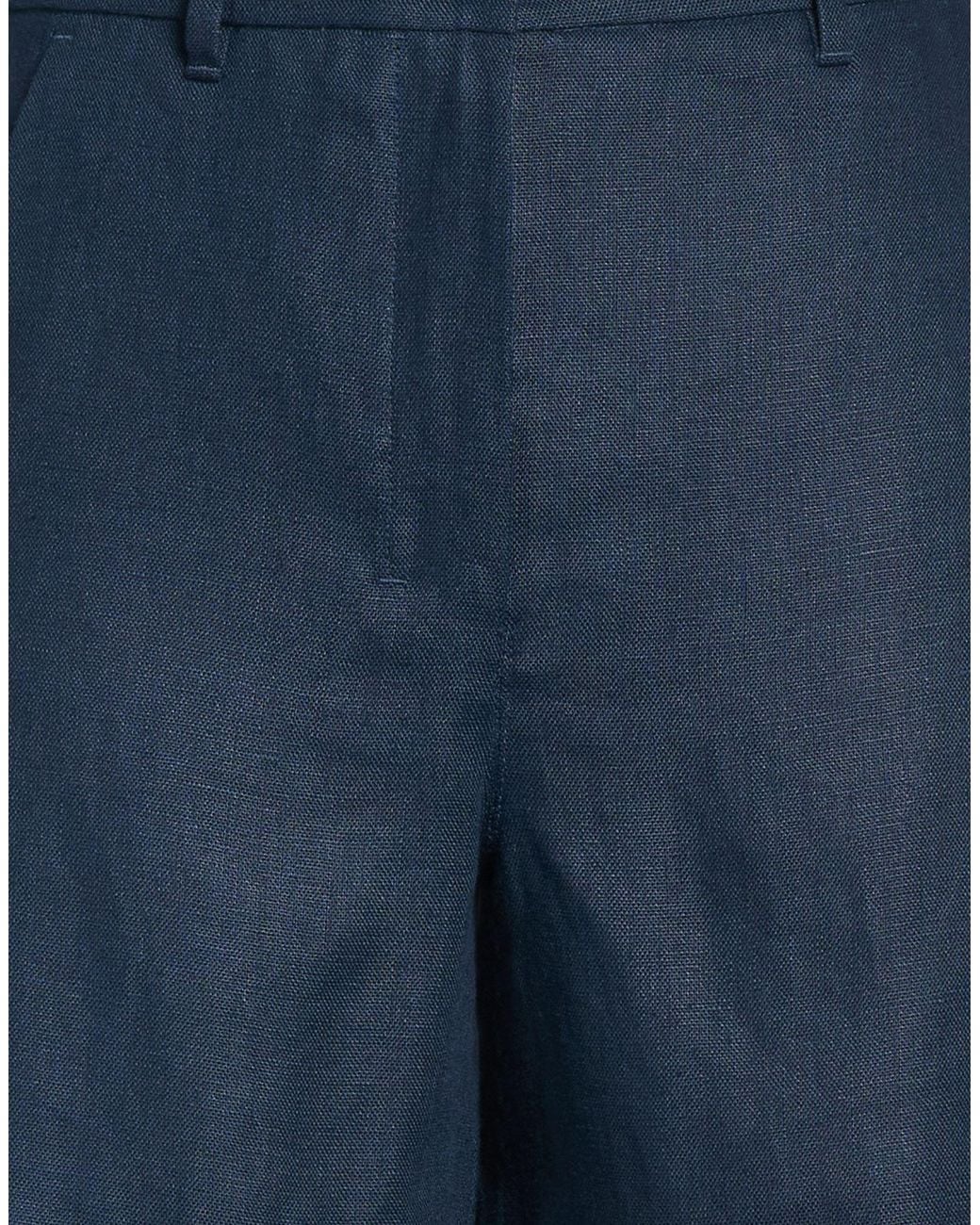 Max Mara Blue Solid-Colored Linen Shorts