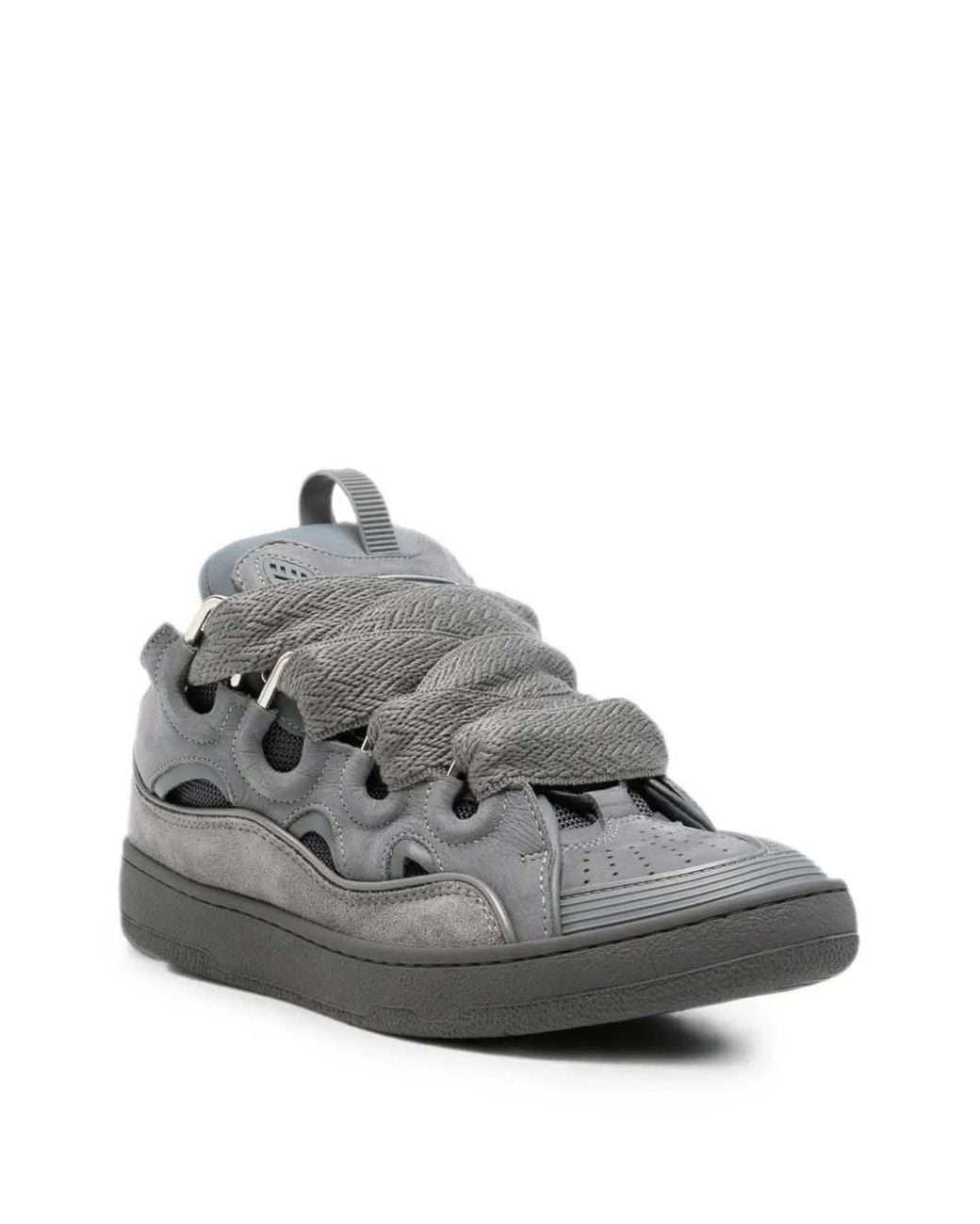Lanvin Gray Wavy-Edge Lace Low-Top Sneakers for men