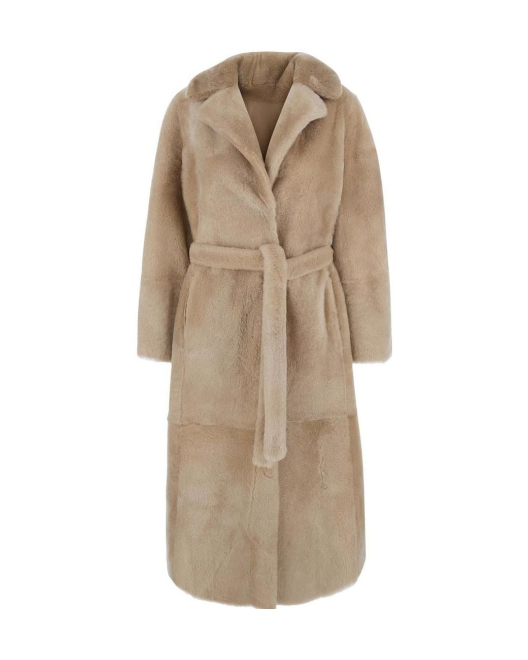 Yves Salomon Natural Belted Long Coat