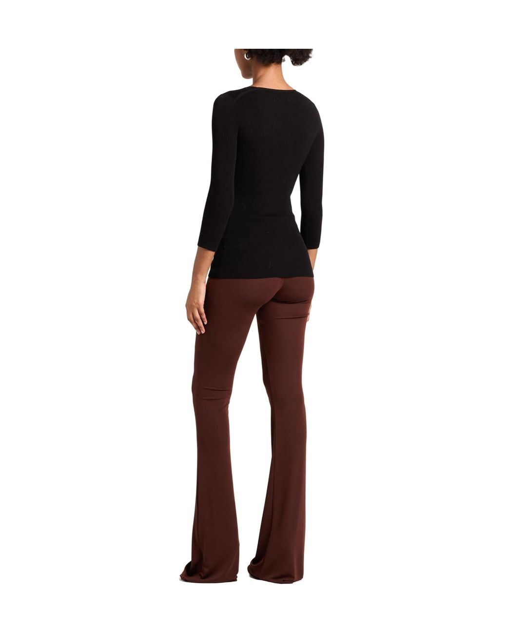 Isabel Marant Black V-Neck 3/4-Sleeve Ribbed Knit Top