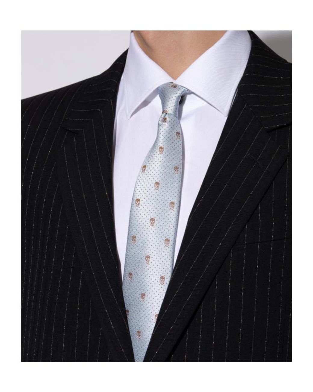 McQueen White Skull-Jacquard Pointed-Tip Tie for men