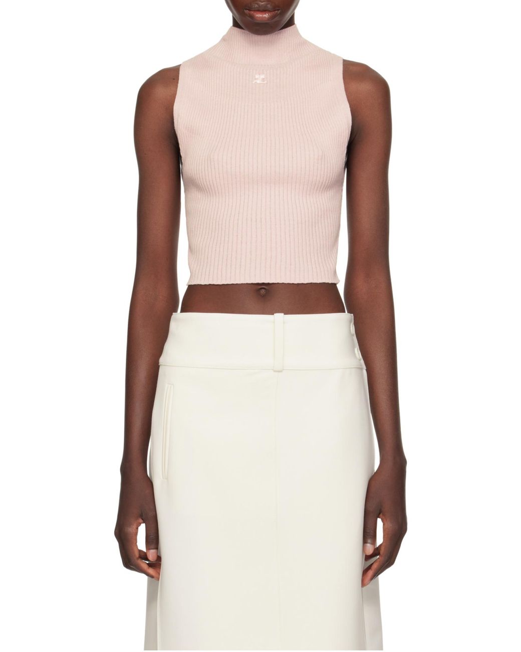 Courreges Pink Courrèges Mock-Neck Cropped Ribbed Tank Top